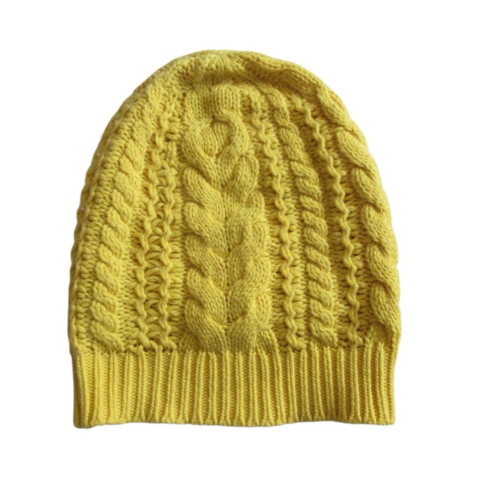 Ralph Lauren Yellow Cable Knit Hat Beanie One Size Cotton Cashmere Preppy Warm